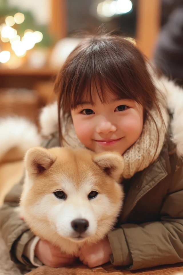 Japanese Girl and Akita Dog: Warm, Cozy, and Smiling