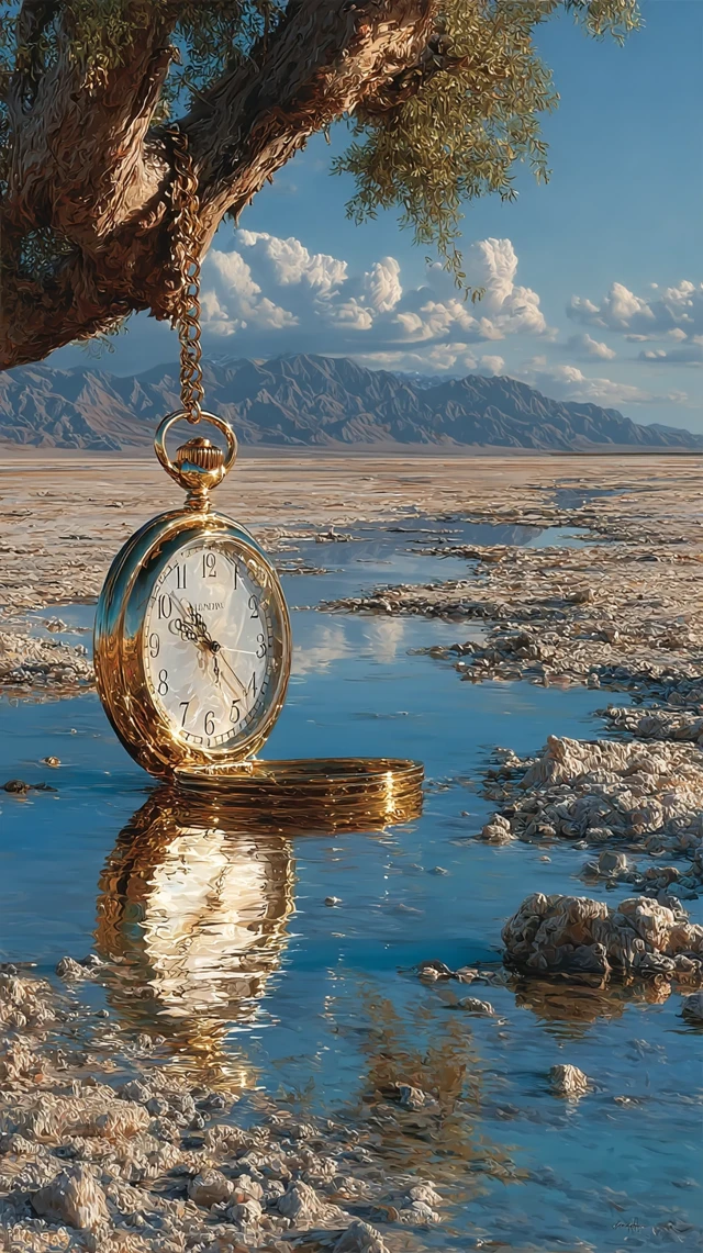 Melted Pocket Watch Surreal Oil Painting