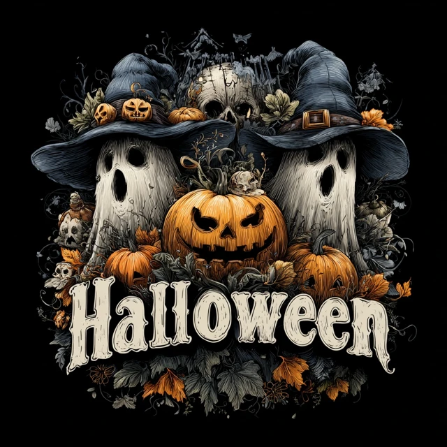 Halloween TShirt Design Gothic Ghosts and Pumpkins