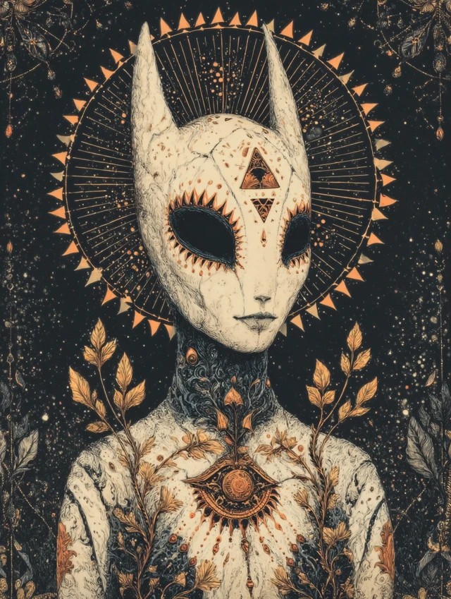 Surreal Humanoid Geometric Halo Illustration