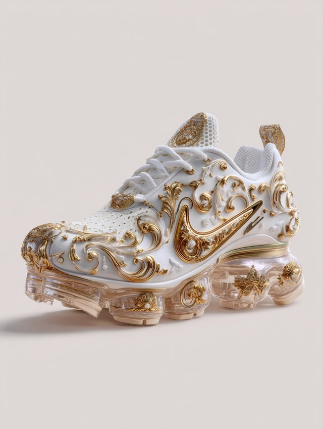 Pope Inspired Nike Sneaker White Gold Baroque Design