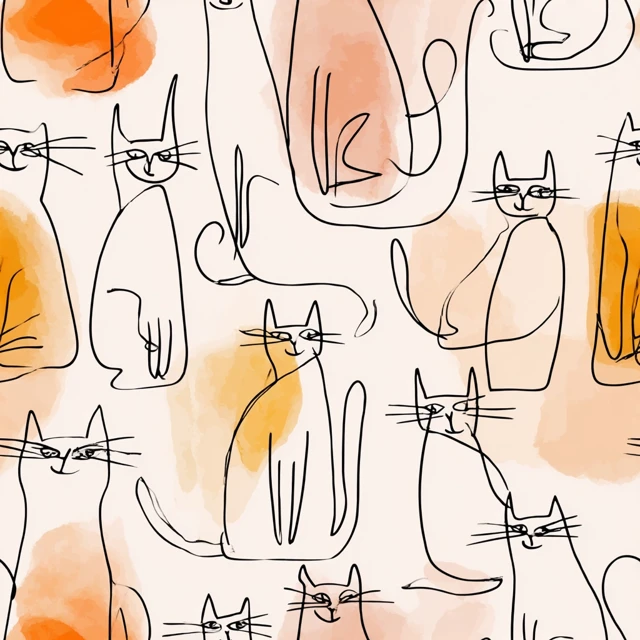 Minimalist Cat Line Art Watercolor Painting