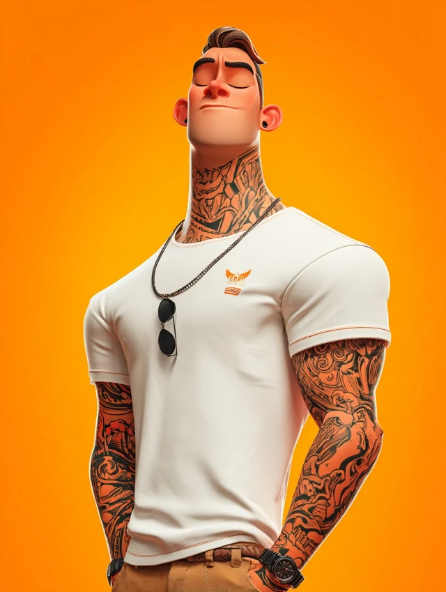 Cartoon Boy with Tattoos White TShirt 3D Render