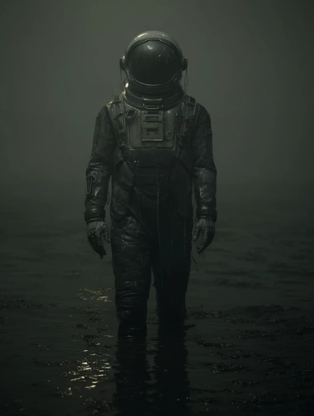 Astronaut in Sorrow Dark Moody Photorealistic Scene