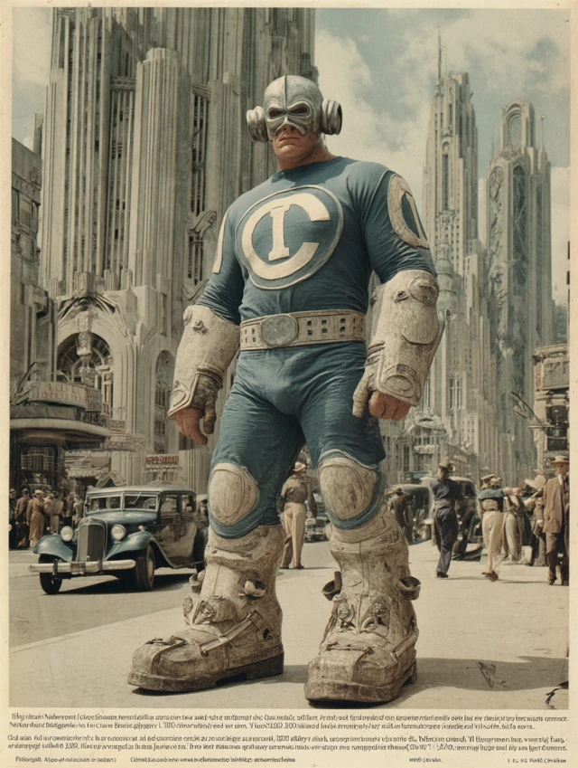Retro Superhero in Art Deco City 1930s Style