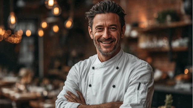 Smiling Male Chef in White Jacket Portrait