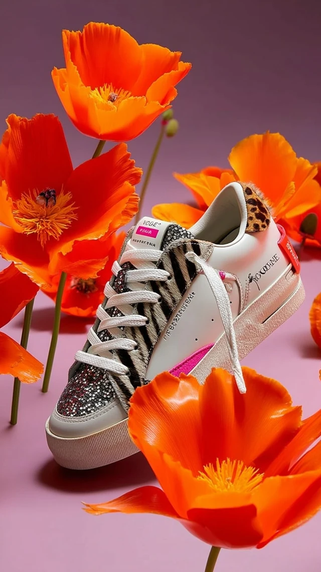 White Sneakers and Poppies Fashion Magazine Photo