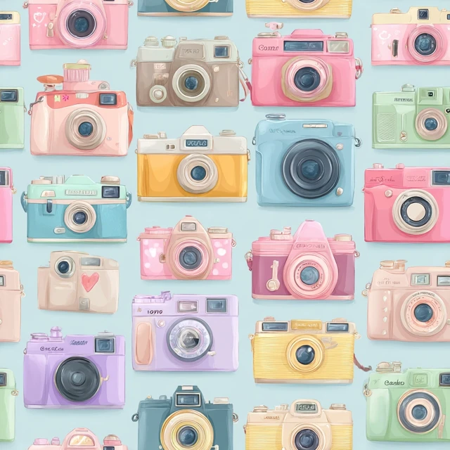 Vintage Camera Pattern Retro Mid Century Colors