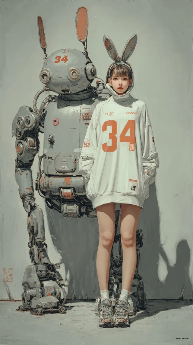 Cyberpunk Girl and Robot Companion Illustration