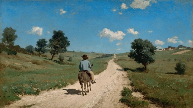 Missionary on Donkey Rural Path Painting