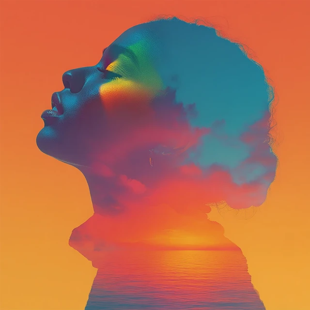 Surreal Female Profile Beach Sunset Art