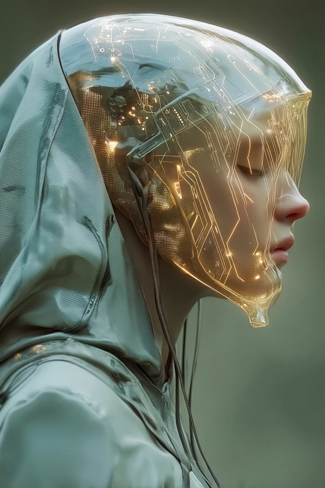 Cyberpunk Figure with Holographic Mask