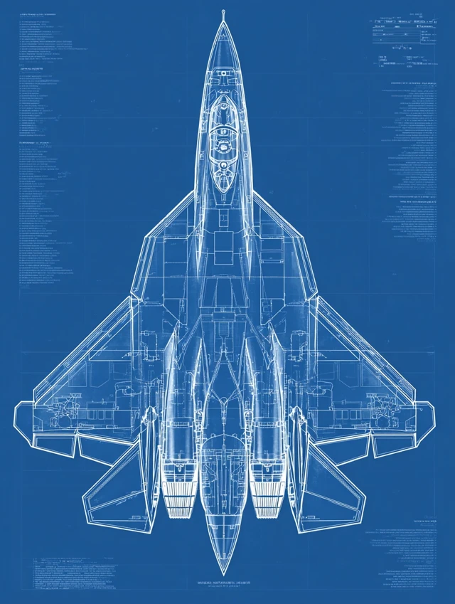 Su57 Blueprint Stealth Fighter Jet Schematic