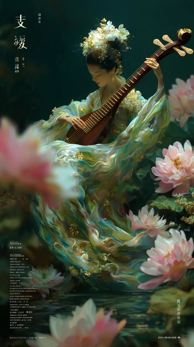 Tang Dynasty Beauty Playing Pipa Artistic Poster