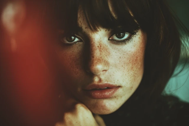 French Model Portrait with Freckles and Bangs