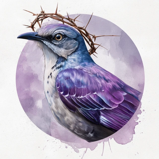 Mockingbird Logo Watercolor Art with Crown