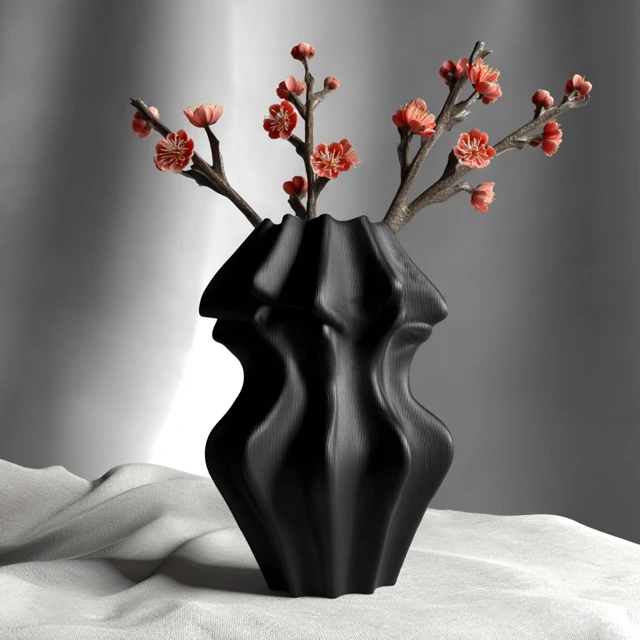 Matte Black Vase Cherry Blossom Floral Still Life