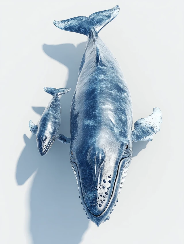 Blue Whale Mother and Calf Realistic 3D Art