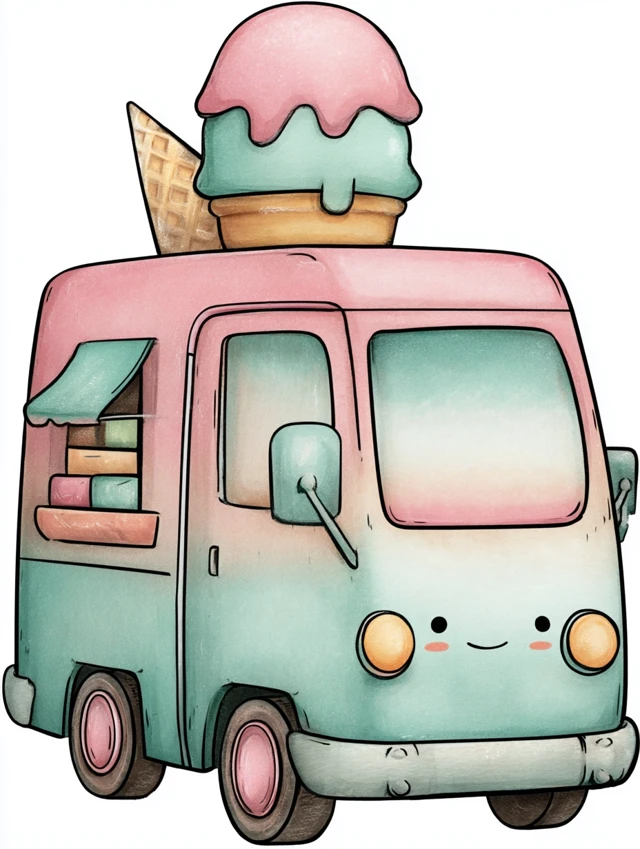 Cute Pastel Ice Cream Truck Illustration
