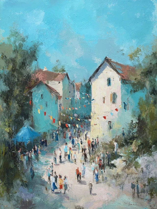 Impressionist Village Festival Painting Degas Style