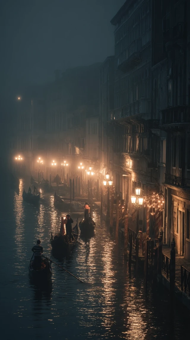 Venice Canals Evening Gondolas Romantic Scene