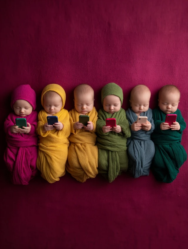 Babies Using iPhones Colorful Clothing
