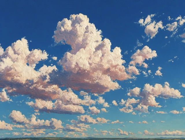 Blue Hour Sky Oil Painting Textured Clouds
