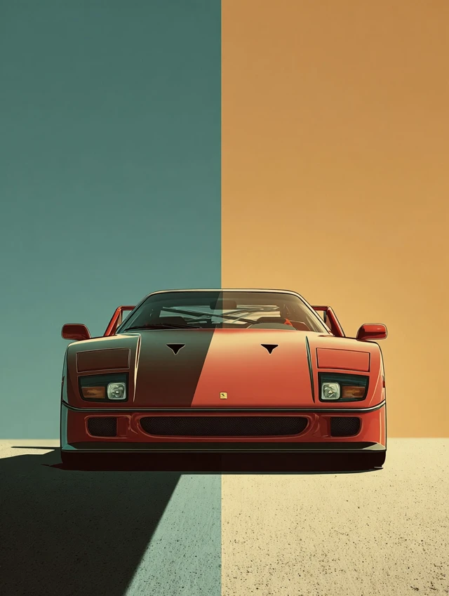 Ferrari F40 Minimalist Wall Art Red Supercar Illustration