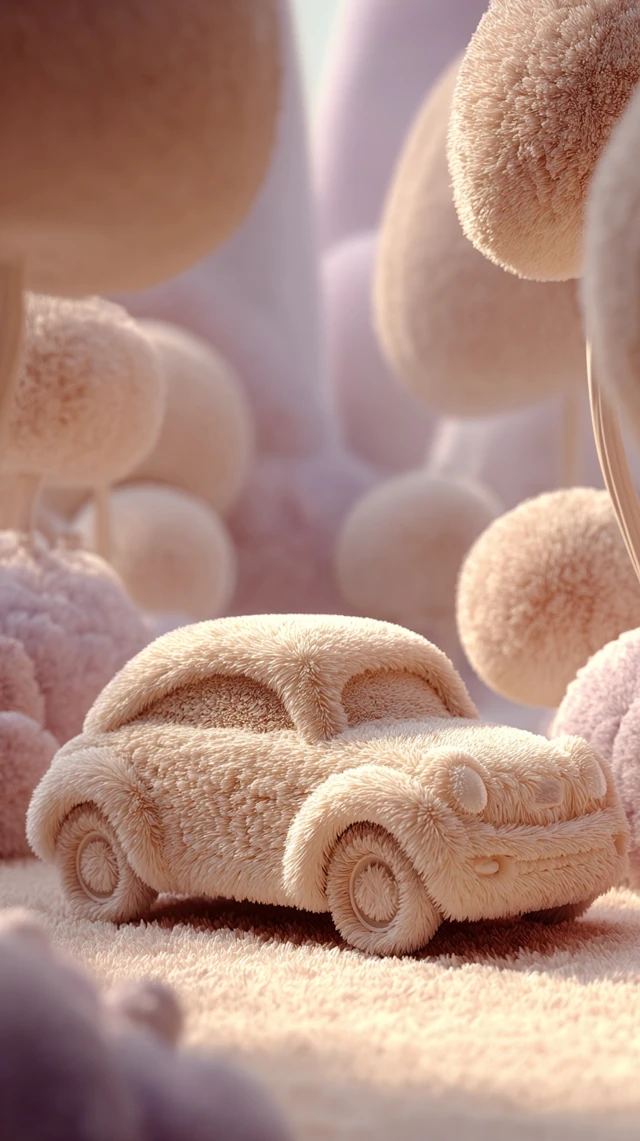 Fluffy Kia Car 3D Render in a Dreamy Landscape