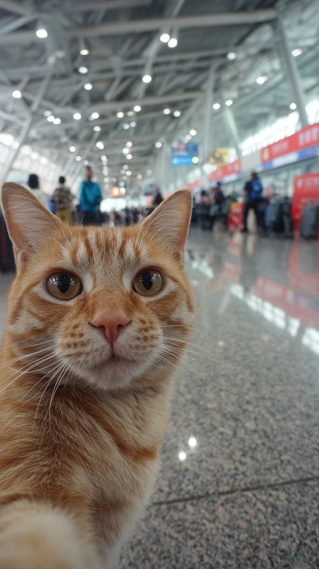 Cat Selfie at Airport Orange Tabby in China