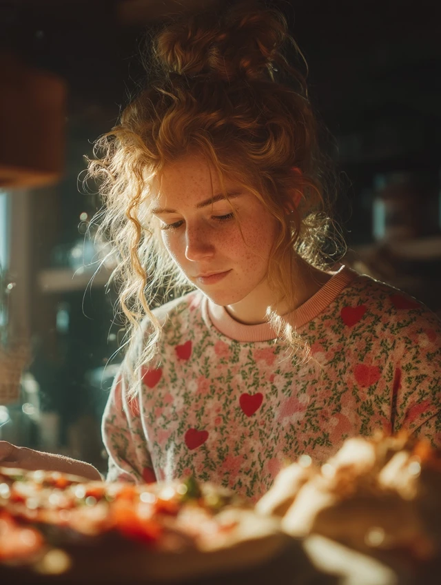 Girl Makes Pizza in a Cozy Kitchen