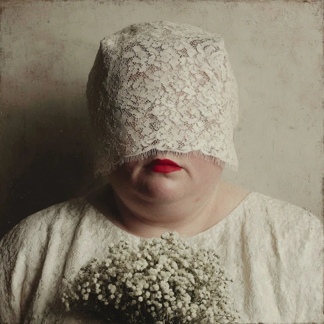 Minimalist Portrait Woman Lace Veil Red Lips