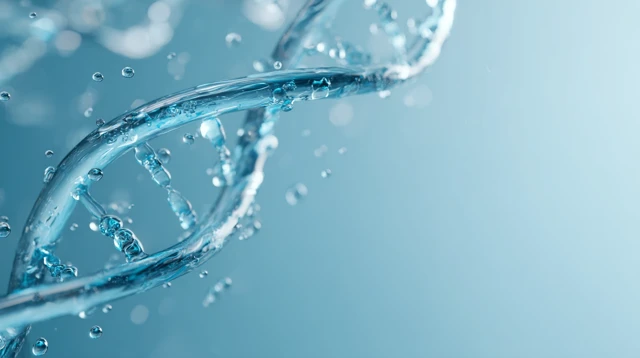 Futuristic DNA Helix with Liquid Droplets