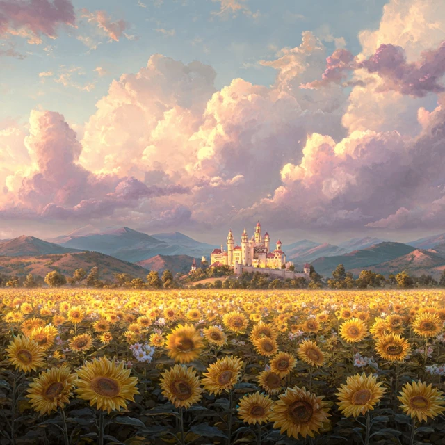 Fantasy Kingdom Dreamy Landscape Sunflowers