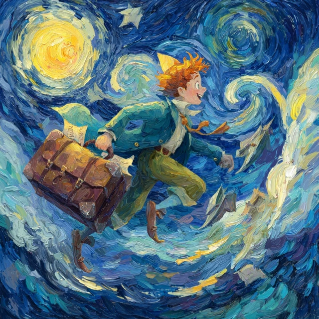 Peter Pan in Van Gogh Style Flying with Burdens
