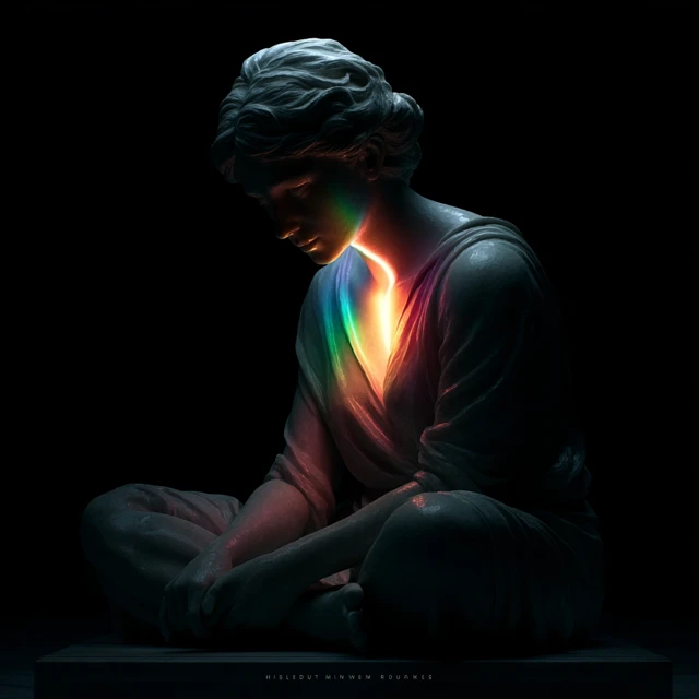 Woman Statue with Rainbow Light