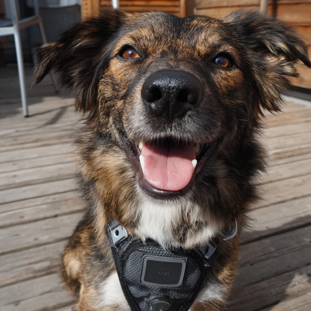 Happy Dog Winking with Zappur Harness