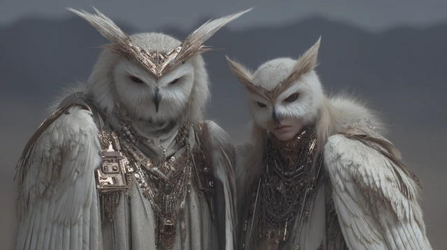 Owl Occultists in Luna Moth Shaman Masks
