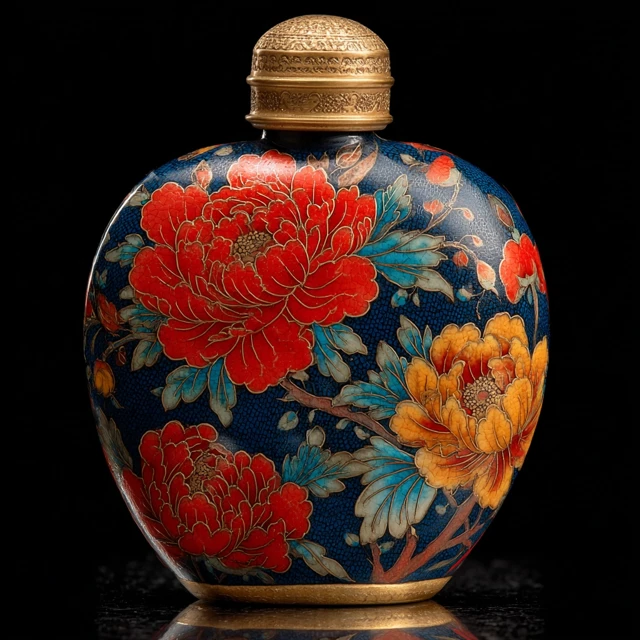 Cartoon Peony Painted Snuff Bottle