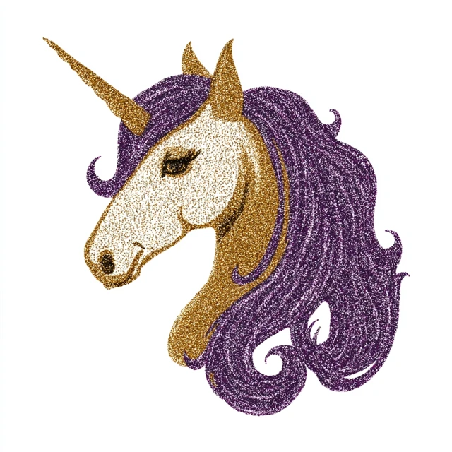 Gold Glitter Unicorn Purple Mane Illustration