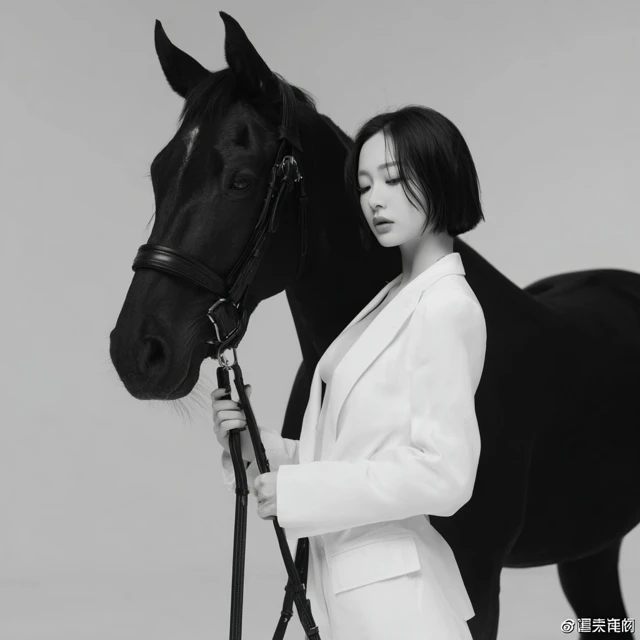 Elegant Woman and Horse Black and White Photography