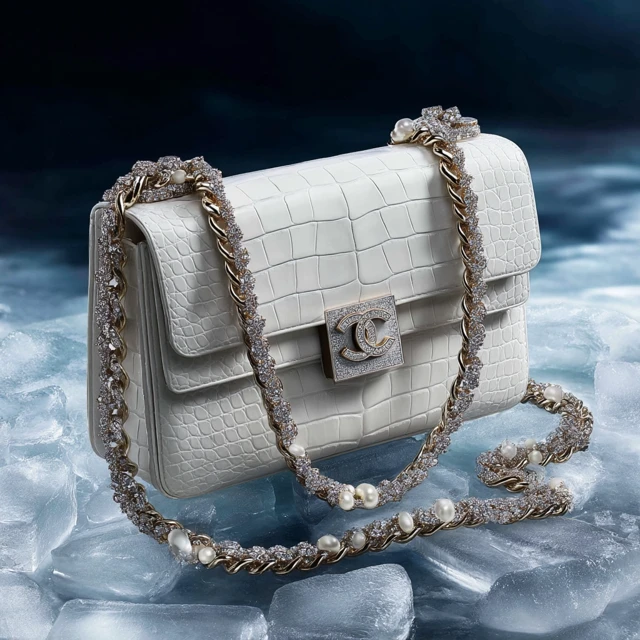 Chanel Bag White Crocodile Leather Diamond Pearls