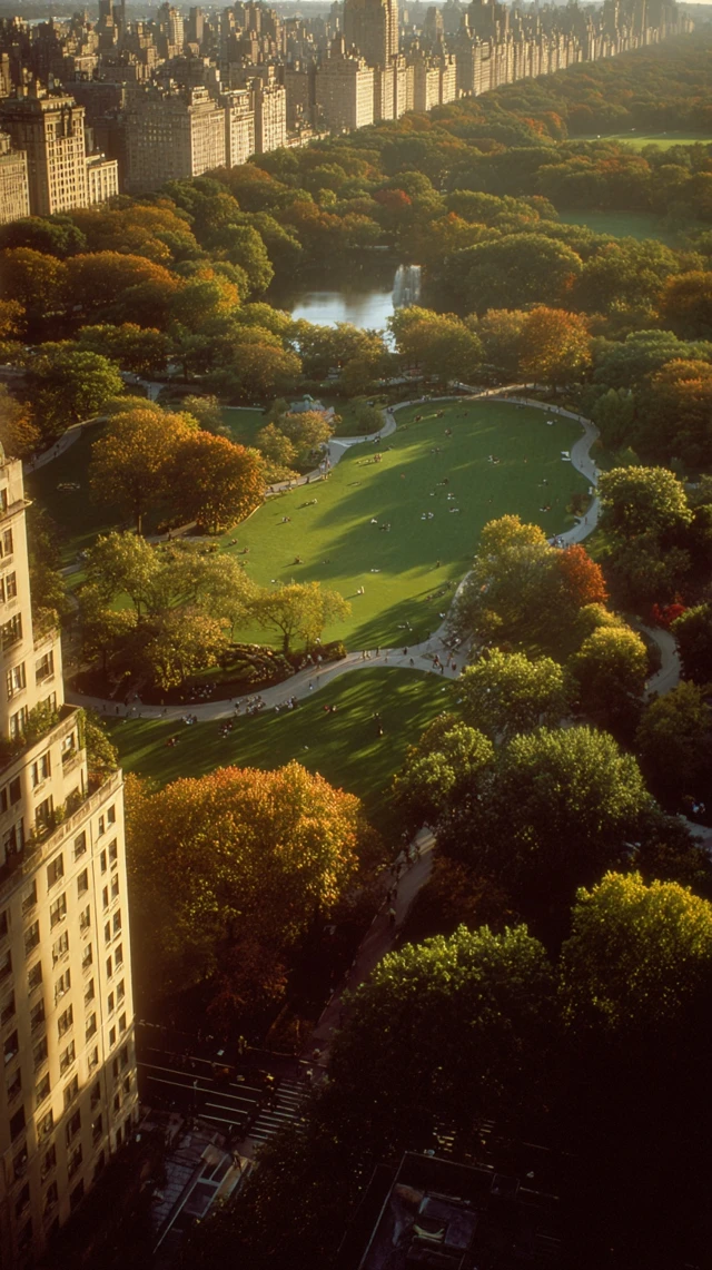 Central Park NYC 1994 Autumn Afternoon Aerial View