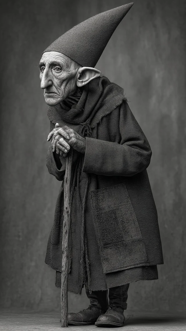 Elderly Gnome Portrait Dark Fantasy Beksinski Style