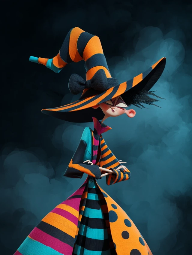Whimsical Witch in Tim Burton Style
