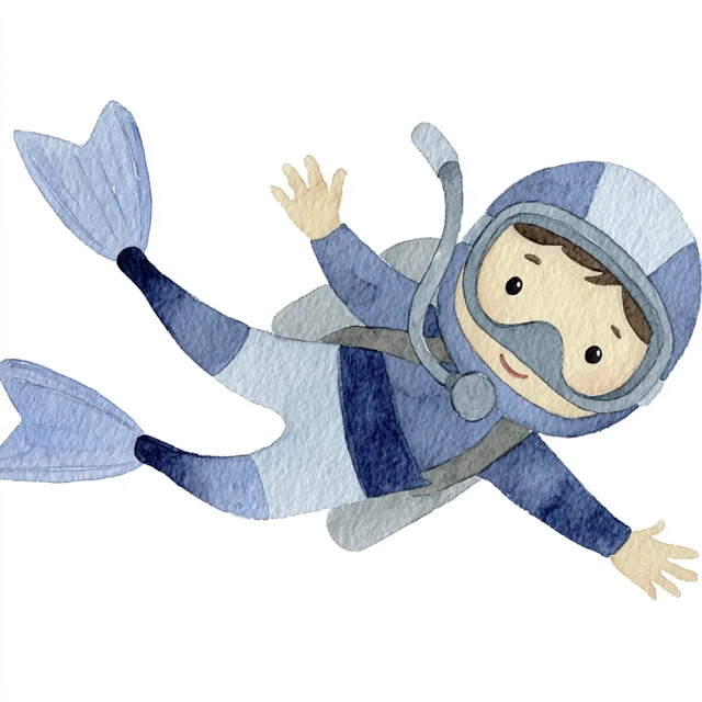 Cute Watercolor Scuba Diver Clip Art