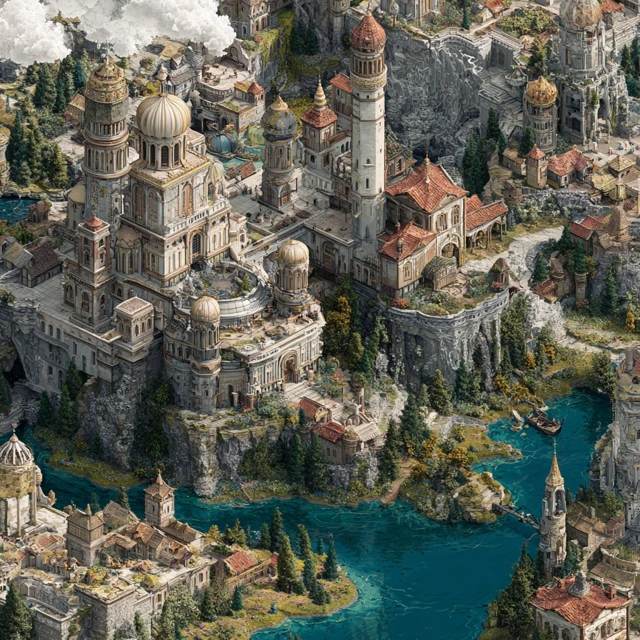 Fantasy Cityscape Intricate Details Magical World