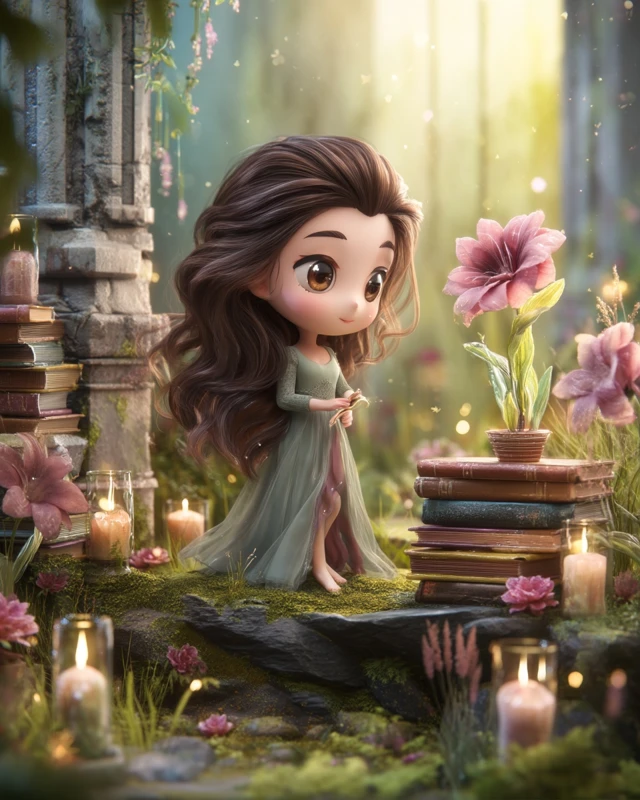 Animated Woman in Garden Harmony and Self Growth