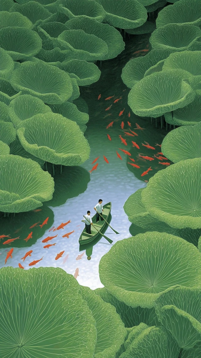 Lotus Pond Painting Nature Harmony