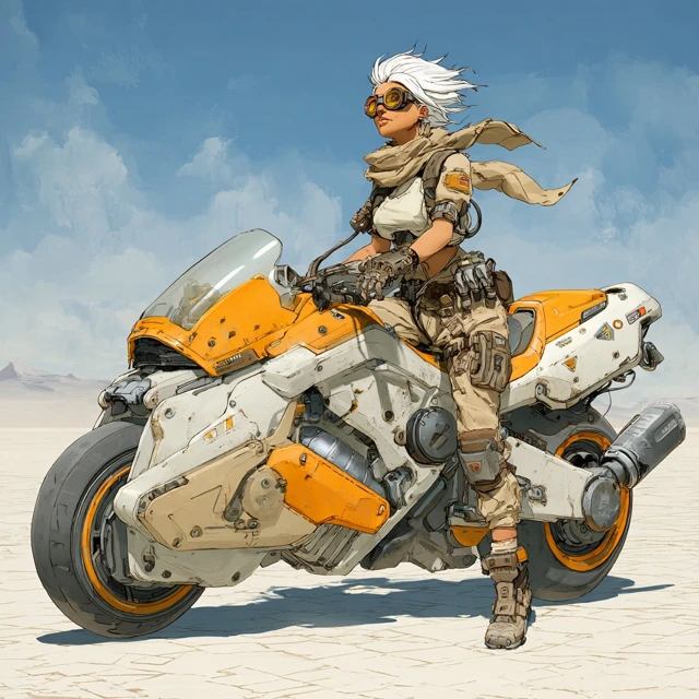 Desert Survivalist on a Cyberpunk Motorcycle